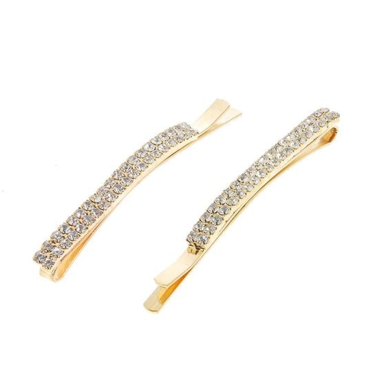 Goldene Haarspangen 2 Reihen Strass &times; 2